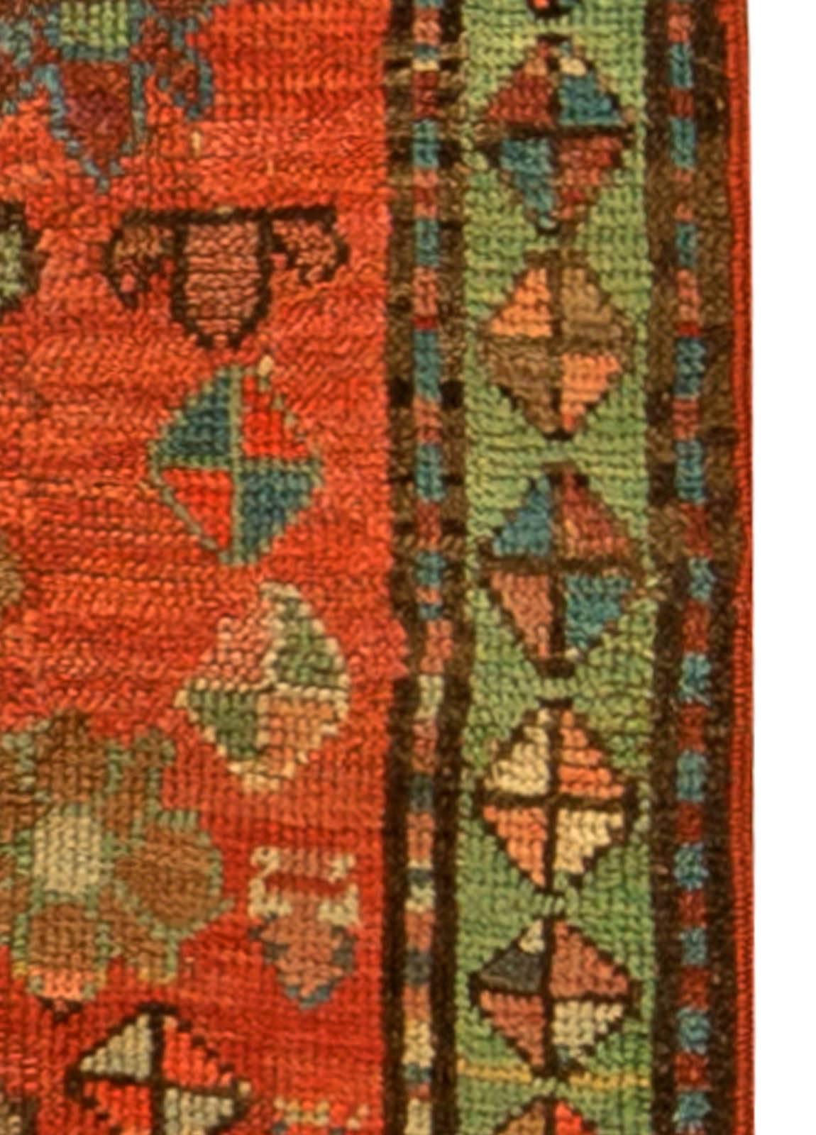Early 20th Century Caucasian Orange Green Handmade Wool Rug by Doris Leslie Blau In Good Condition In New York, NY