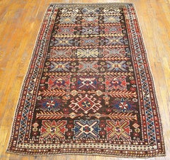 1900s Brown TribalGeometric Antique Caucasian Karabagh Carpet 3'4"x6'3" Wool Rug