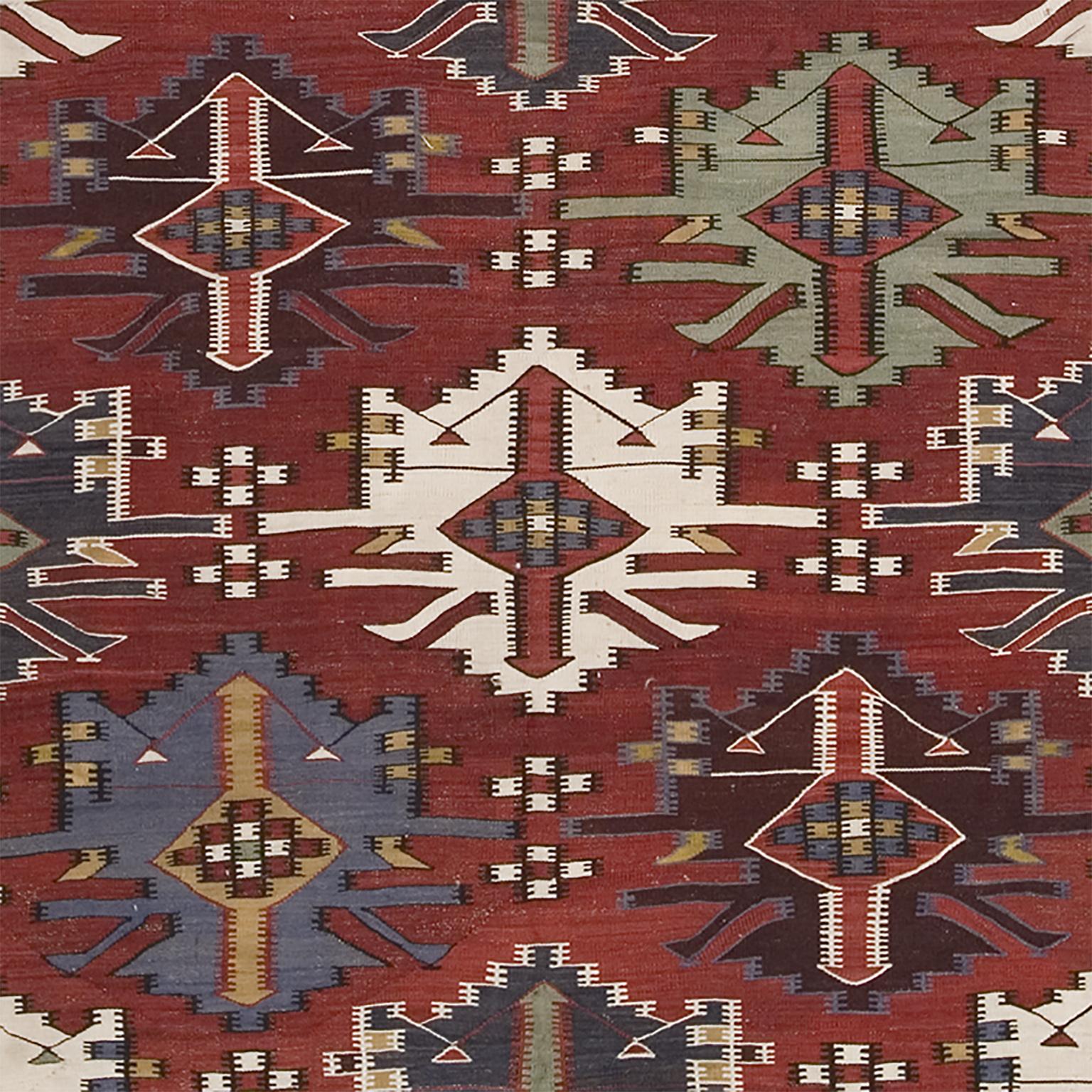 Rustic Early 20th Century Caucasian Kilim For Sale