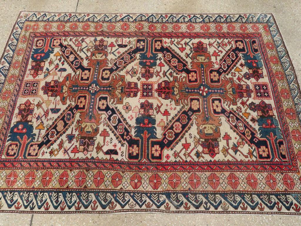 Hand-Knotted Early 20th Century Caucasian Seychour St. Andrew’s Oblique Cross Accent Rug For Sale