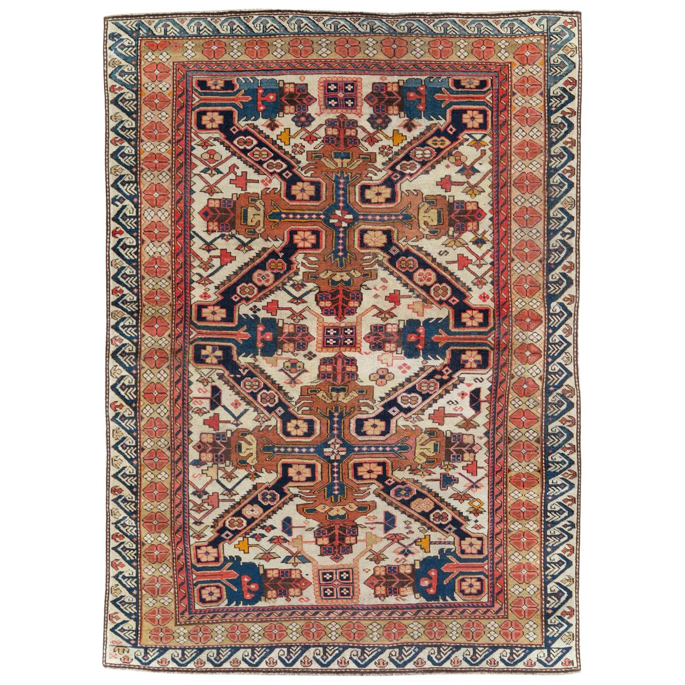 Early 20th Century Caucasian Seychour St. Andrew’s Oblique Cross Accent Rug For Sale