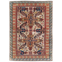 Antique Early 20th Century Caucasian Seychour St. Andrew’s Oblique Cross Accent Rug