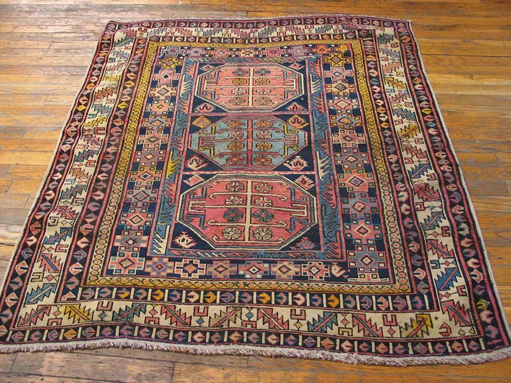 Kazak Early 20th Century Caucasian Shirvan Carpet ( 4' x 4'6'' - 122 x 137 ) For Sale