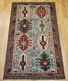 Early 20th-Century Caucasian Shirvan in Ivory, Pale Green, Red