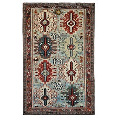 Early 20th-Century Caucasian Shirvan in Ivory, Pale Green, Red
