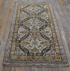 1930s Ivory Diamond Antique Caucasian Zeychor Carpet 3'9"x6'6" Knotted Wool Rug