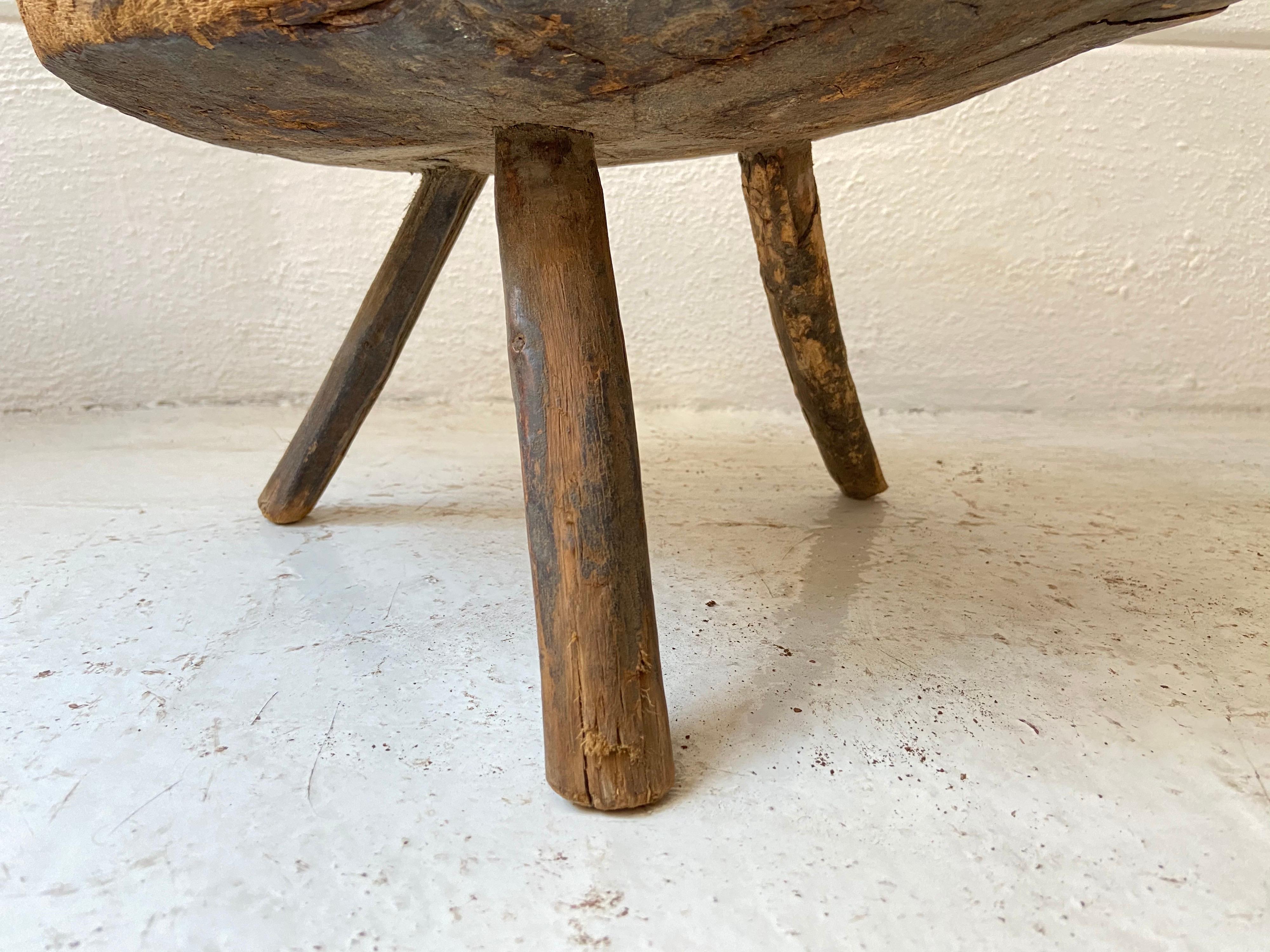 Rustic Early 20th Century Cedar Tripod Milking Stool from Mexico