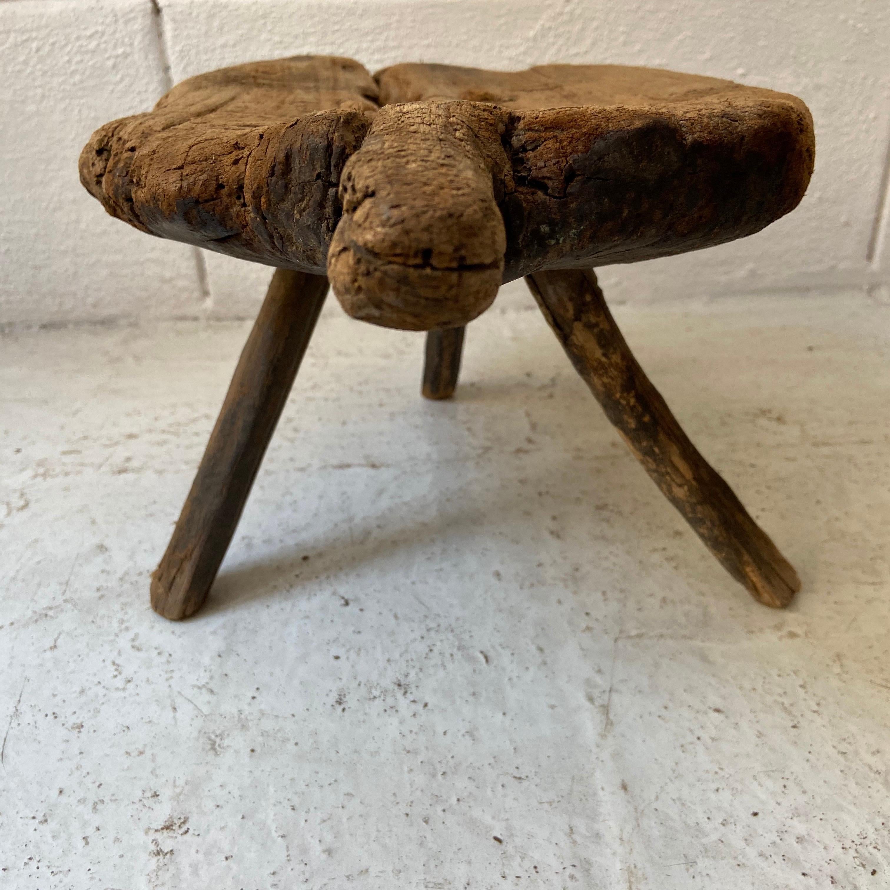 Mexican Early 20th Century Cedar Tripod Milking Stool from Mexico