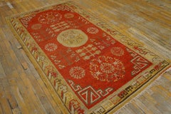 1920s Red Medallion Antique Central Asian Chinese Khotan Carpet 4'x7' Wool Rug