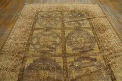 1930s Soft Geometric Grid Central Asian Chinese Khotan Carpet 6'3" x10' Wool Rug