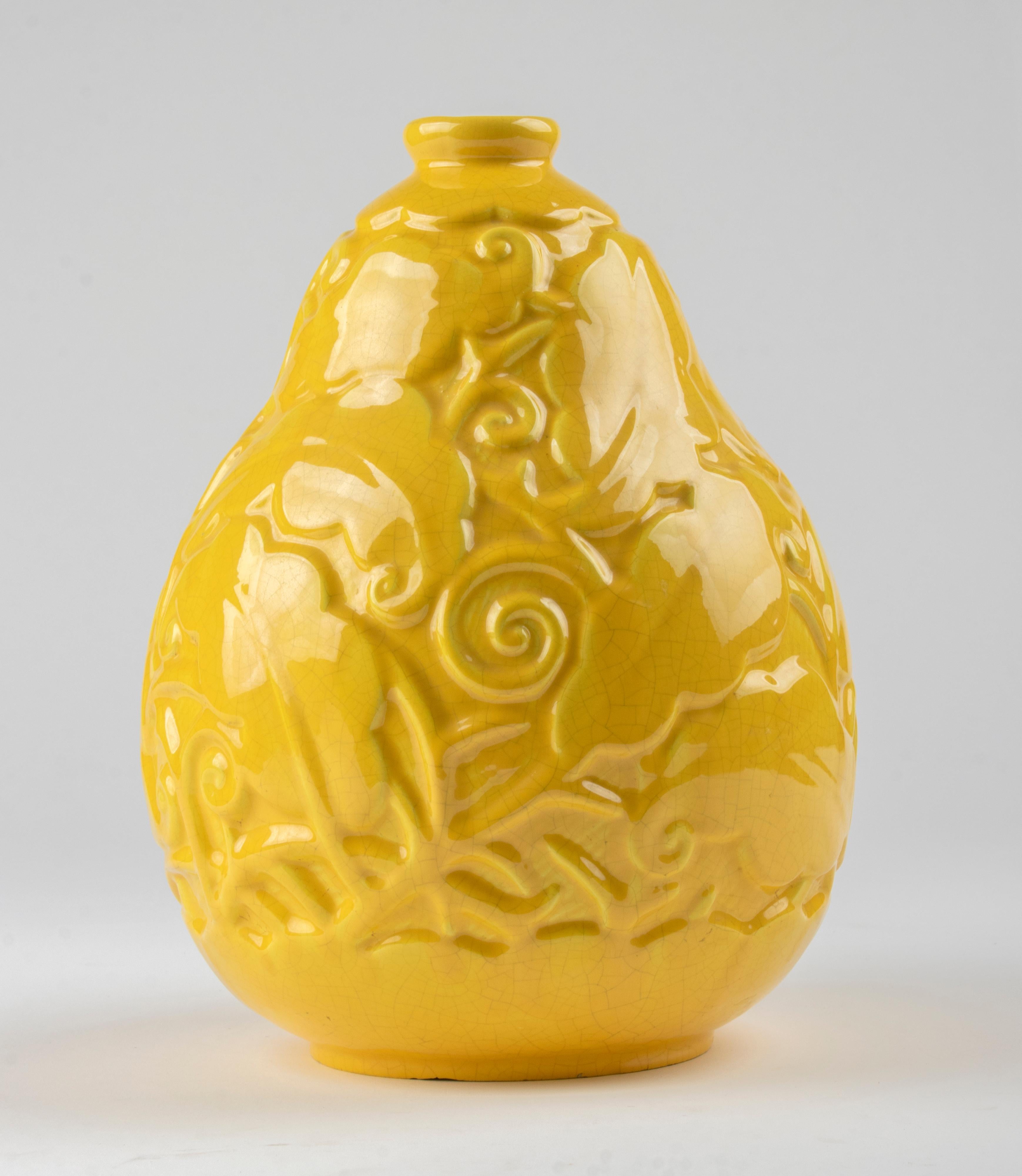 French Early 20th Century Ceramic Art Deco Vase Made by Saint-Clément