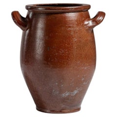 Early 20th Century Ceramic Glazed Brown Ceramic Pot