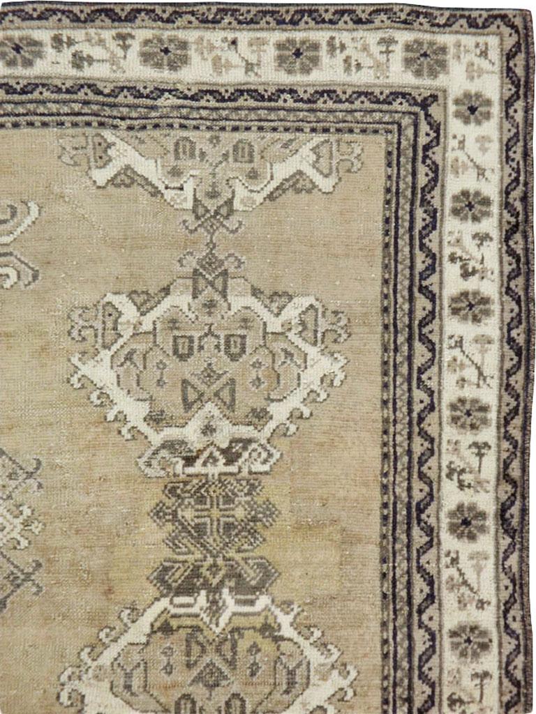 Hand-Knotted Early 20th Century Champagne Colored Turkish Handmade Oushak Carpet For Sale