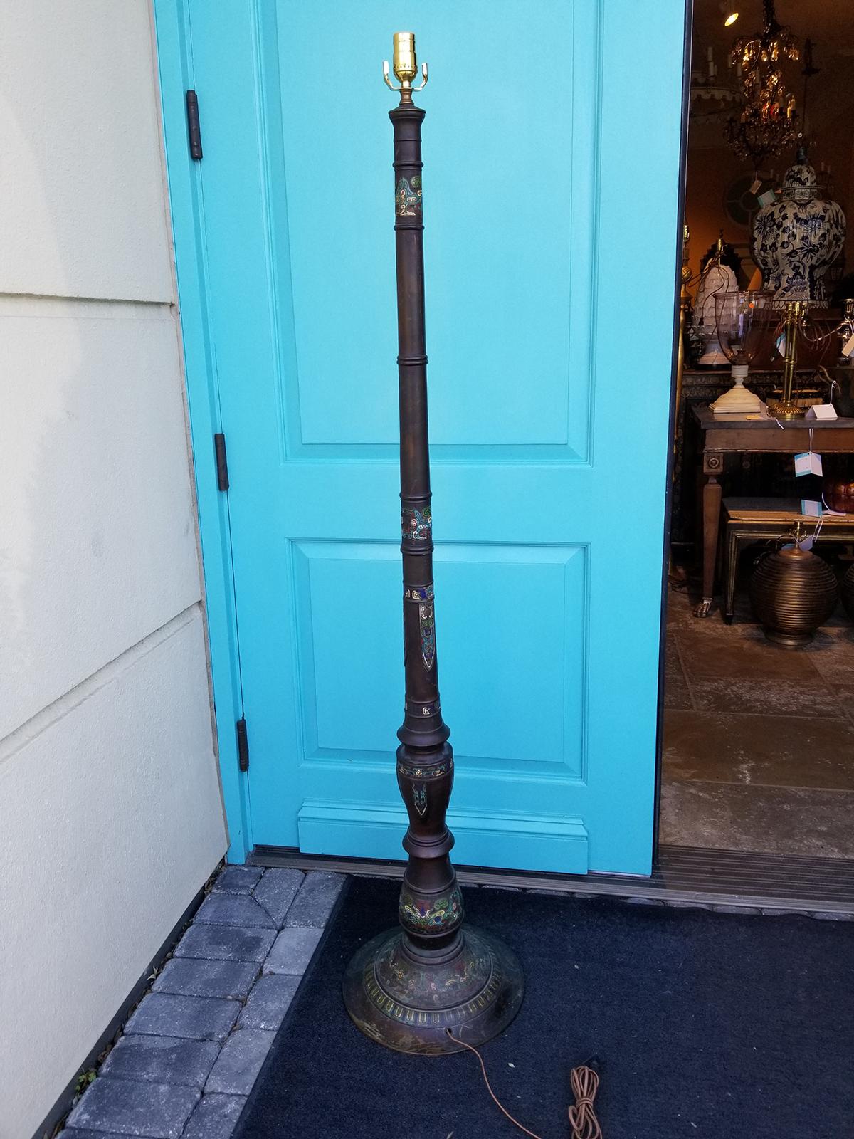 Early 20th Century Champlevé and Bronze Floor Lamp, circa 1900, Poss, Qing For Sale 10