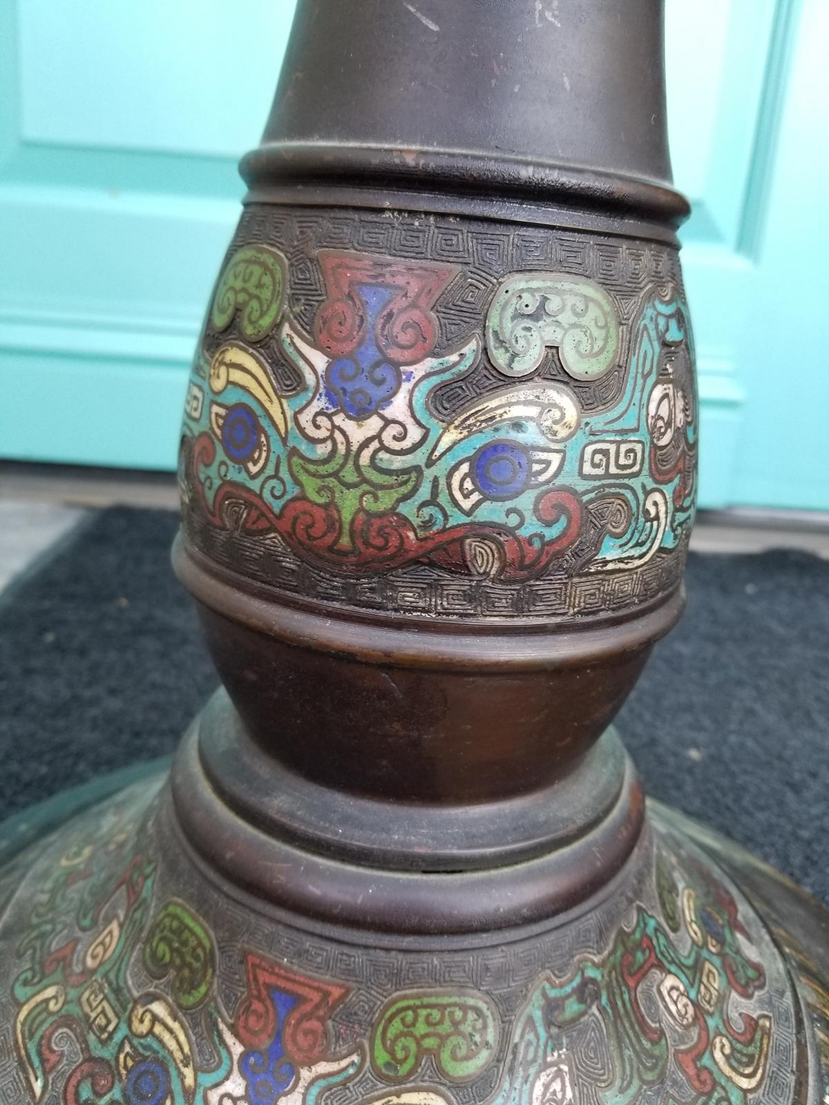 Early 20th Century Champlevé and Bronze Floor Lamp, circa 1900, Poss, Qing For Sale 6