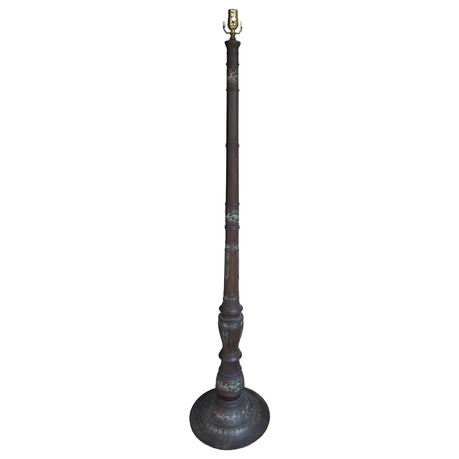 Early 20th Century Champlevé and Bronze Floor Lamp, circa 1900, Poss, Qing