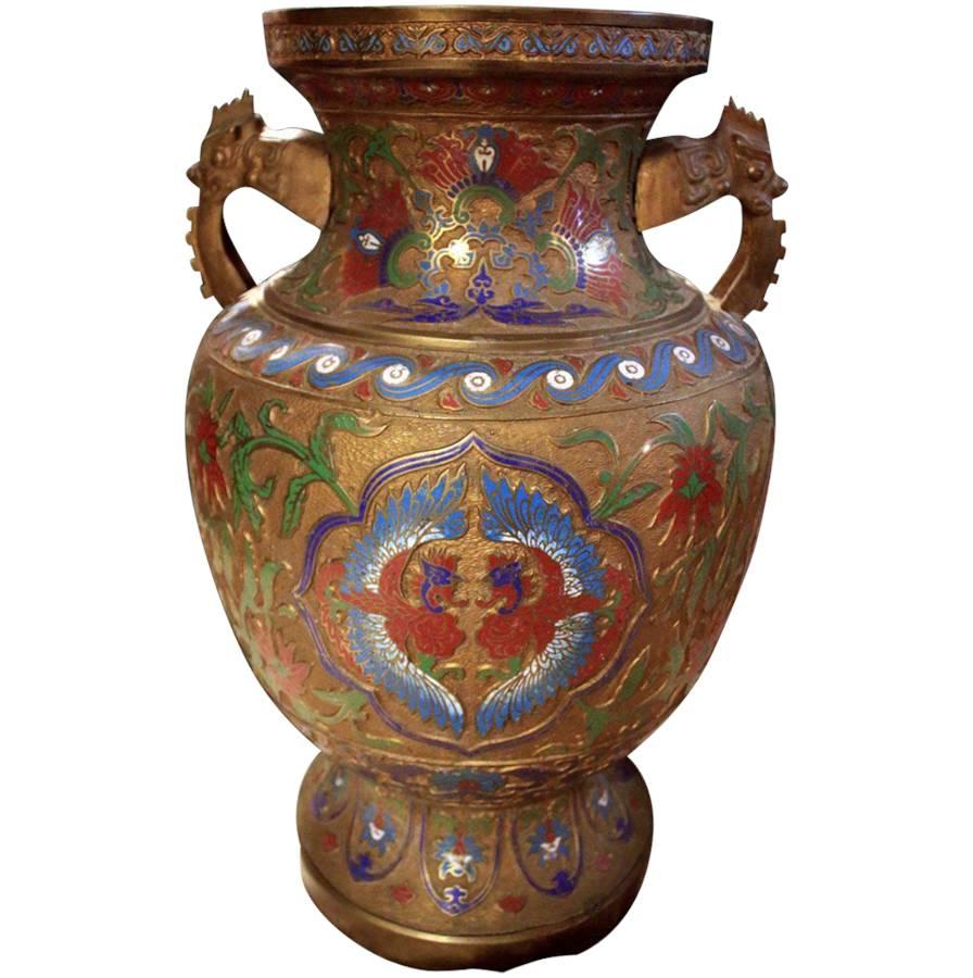Early 20th century Champlevé Enamel and Bronze Large Vase 