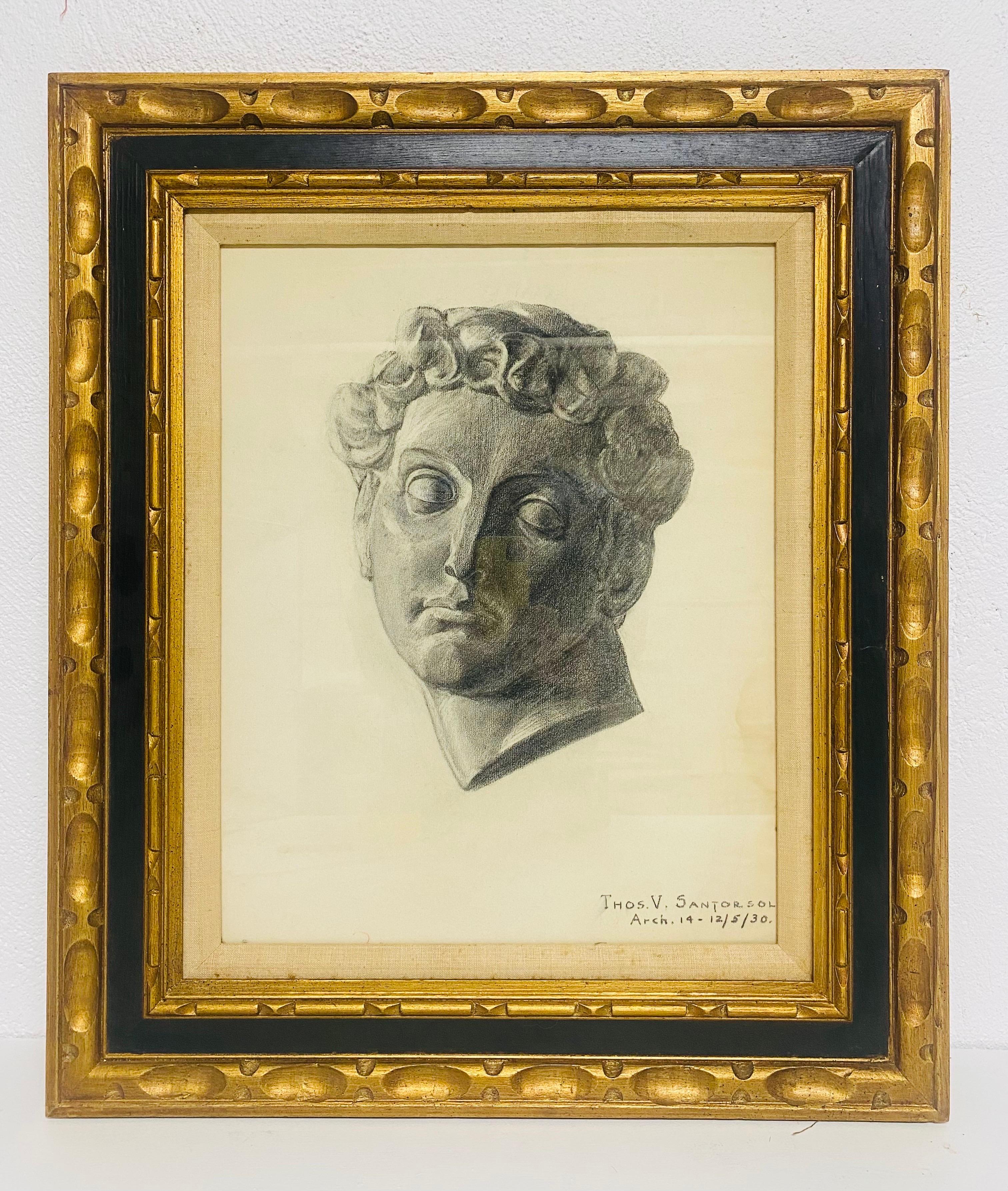 Carboncino su carta dei primi del Novecento, studio di un busto in vendita 1