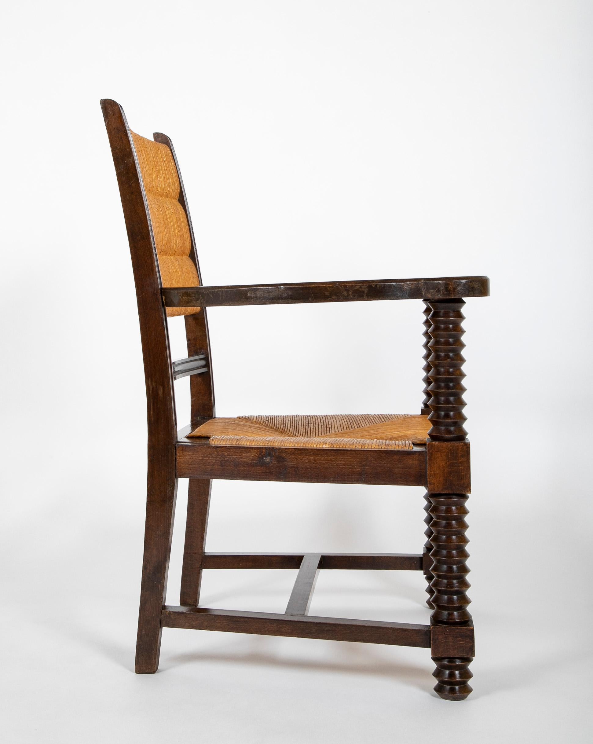 Early 20th Century Charles Dudouyt Armchair with Straw Seat and Back 1