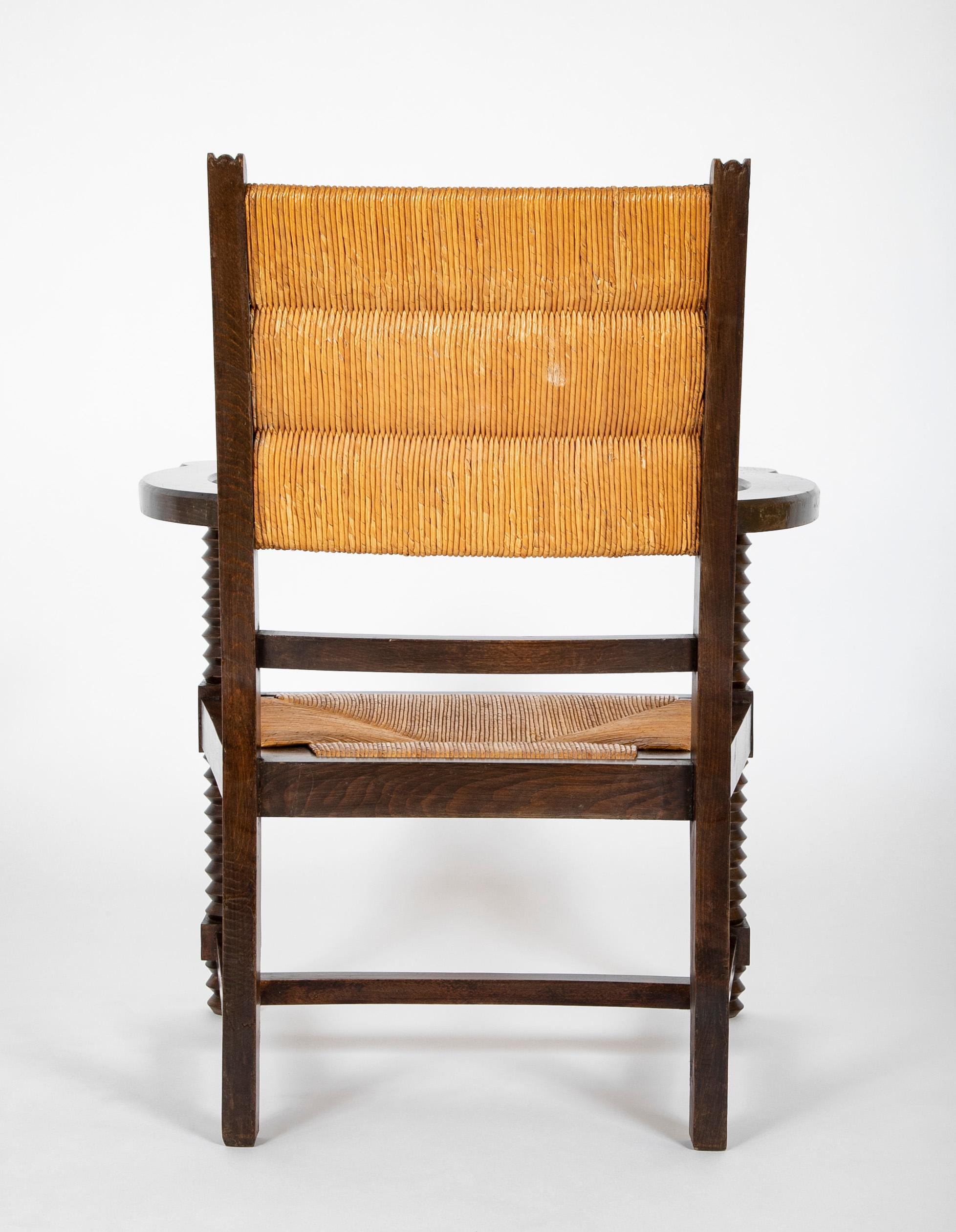 Early 20th Century Charles Dudouyt Armchair with Straw Seat and Back 4