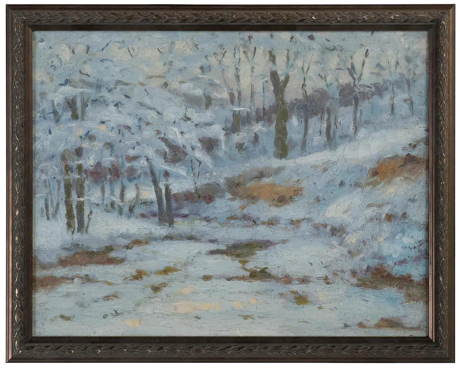 Unknown Early 20th Century Charles Meurer Impressionist Winter Landscape Painting For Sale