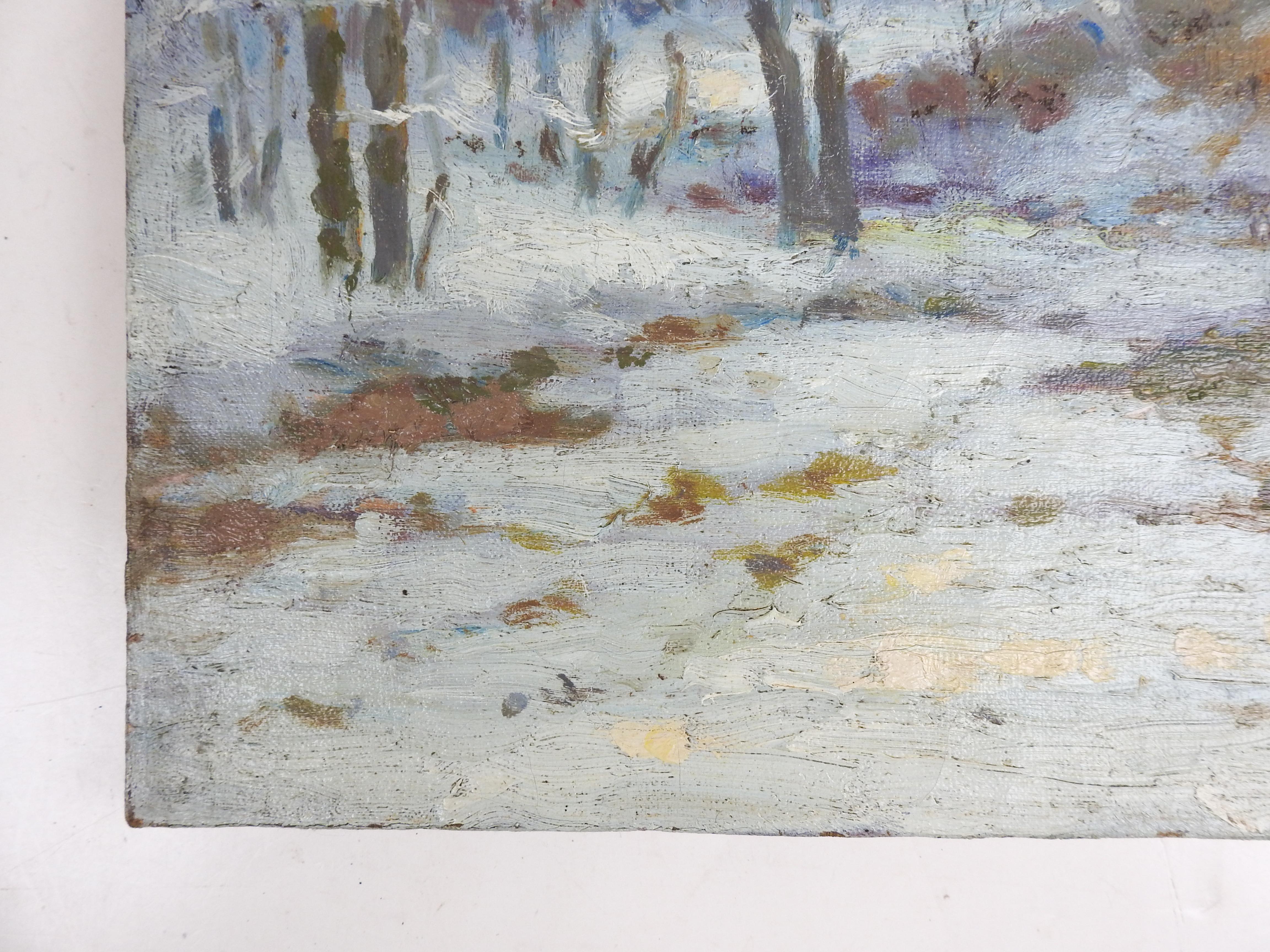 Early 20th Century Charles Meurer Impressionist Winter Landscape Painting For Sale 1