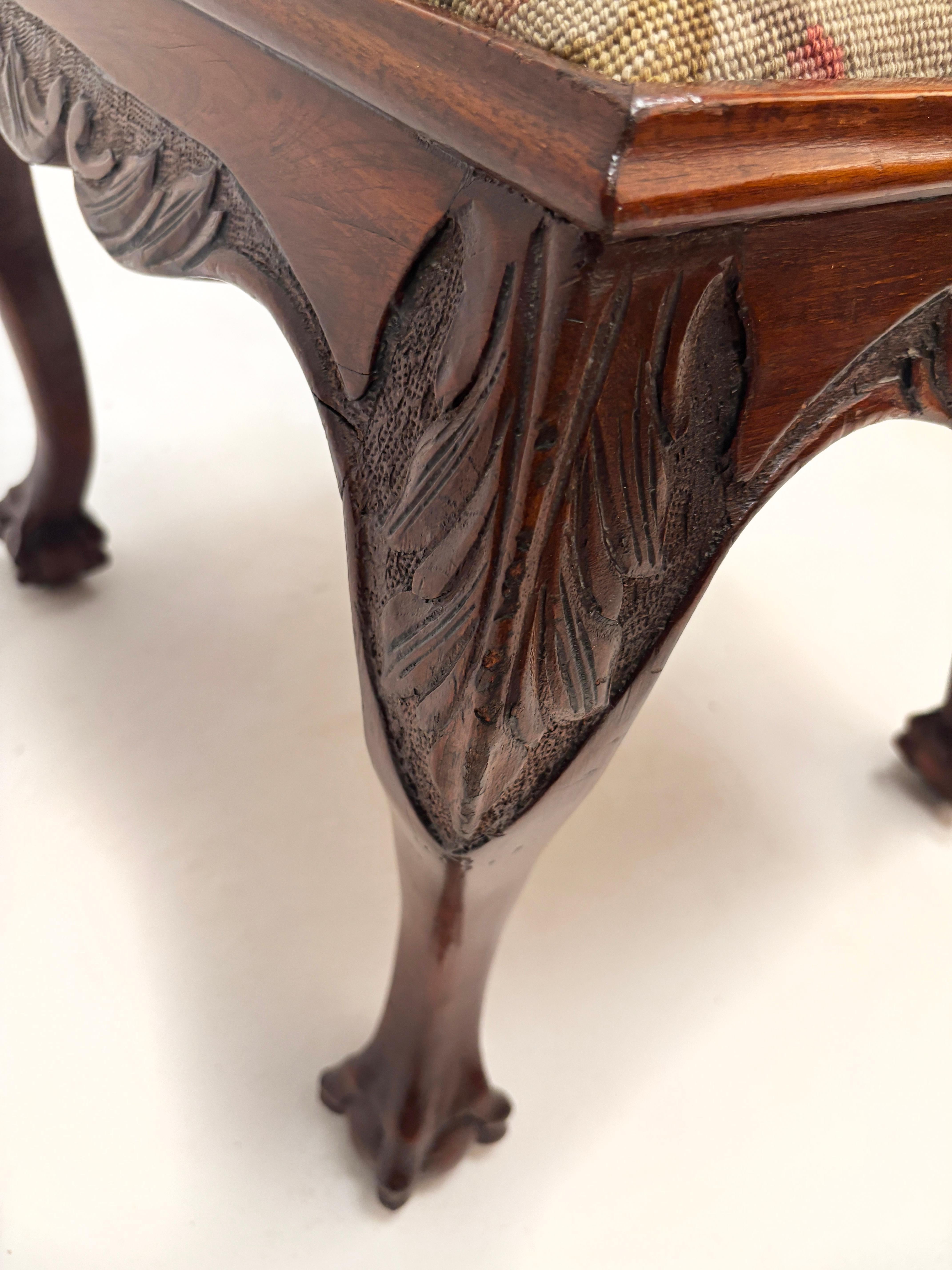 Early 20th Century Cherry Chippendale Style Needlepoint Footstool For Sale 2