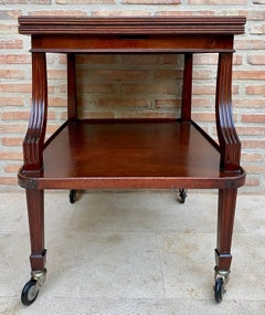 Early 20th Century Cherry Wood Serving Bar Cart with Removable Tray, 1940s