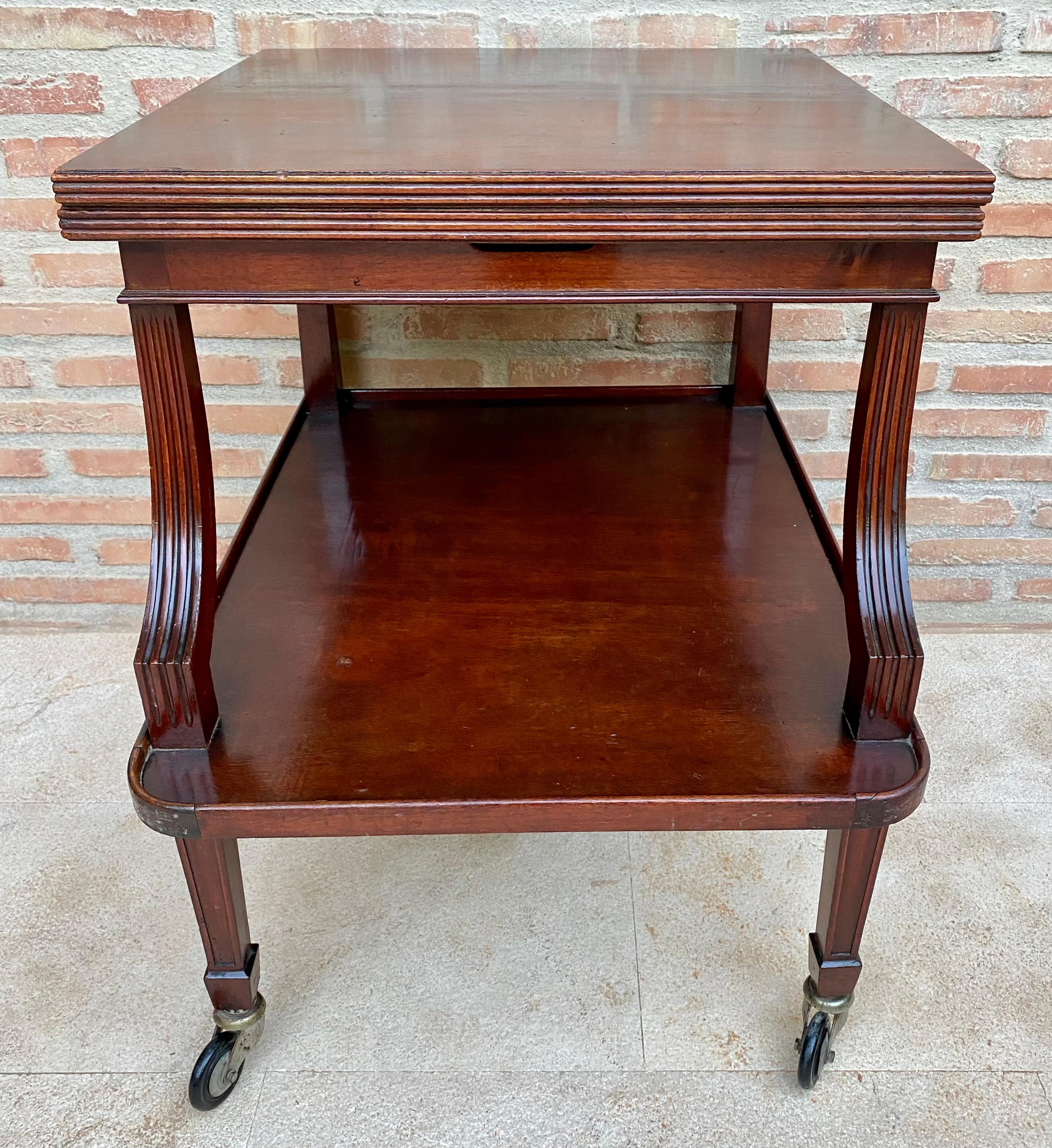 French Provincial Early 20th Century Cherry Wood Serving Bar Cart with Removable Tray, 1940s For Sale