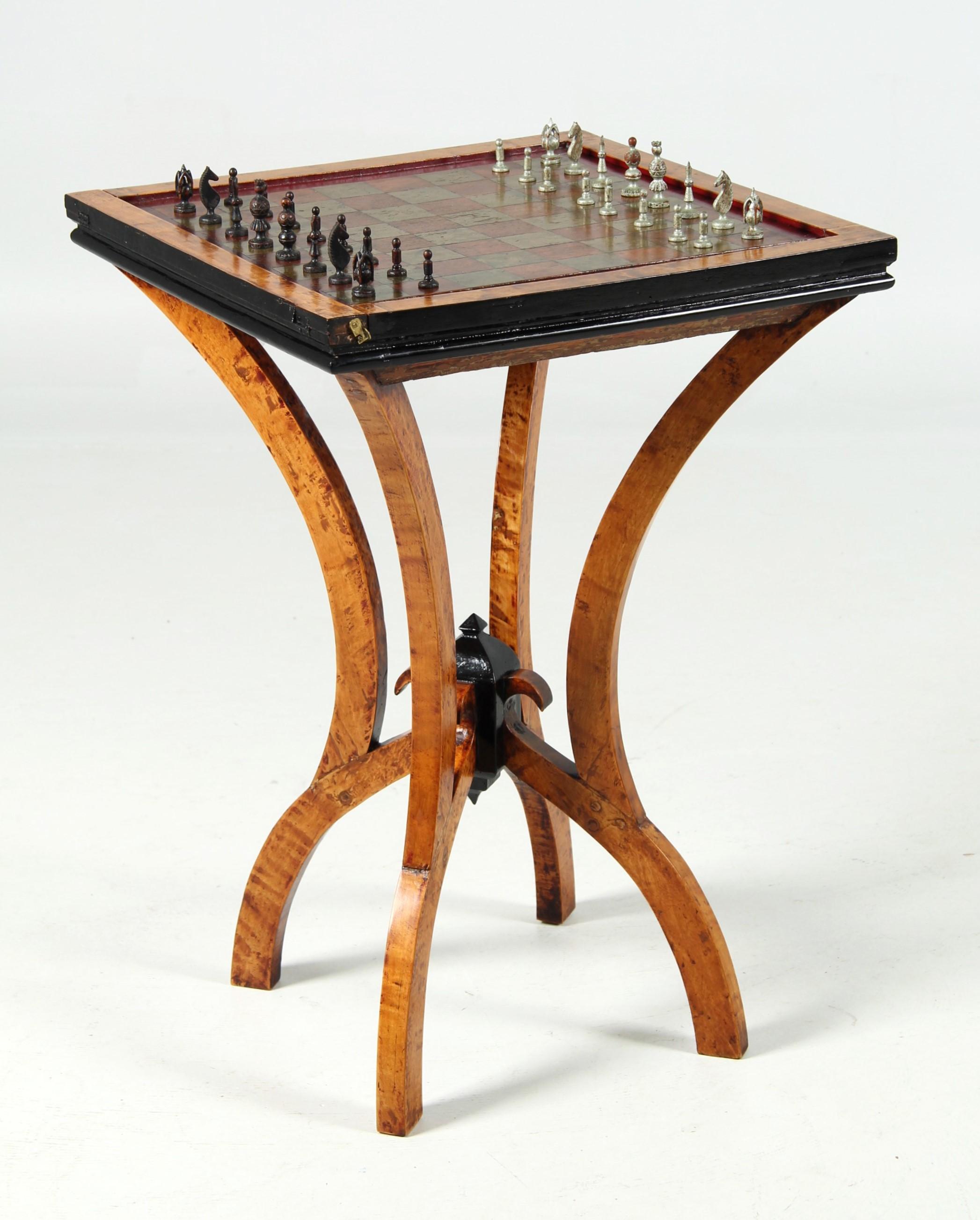 Early 20th Century Chess Table with Original Chess Pieces, Art Deco, 1920s 1