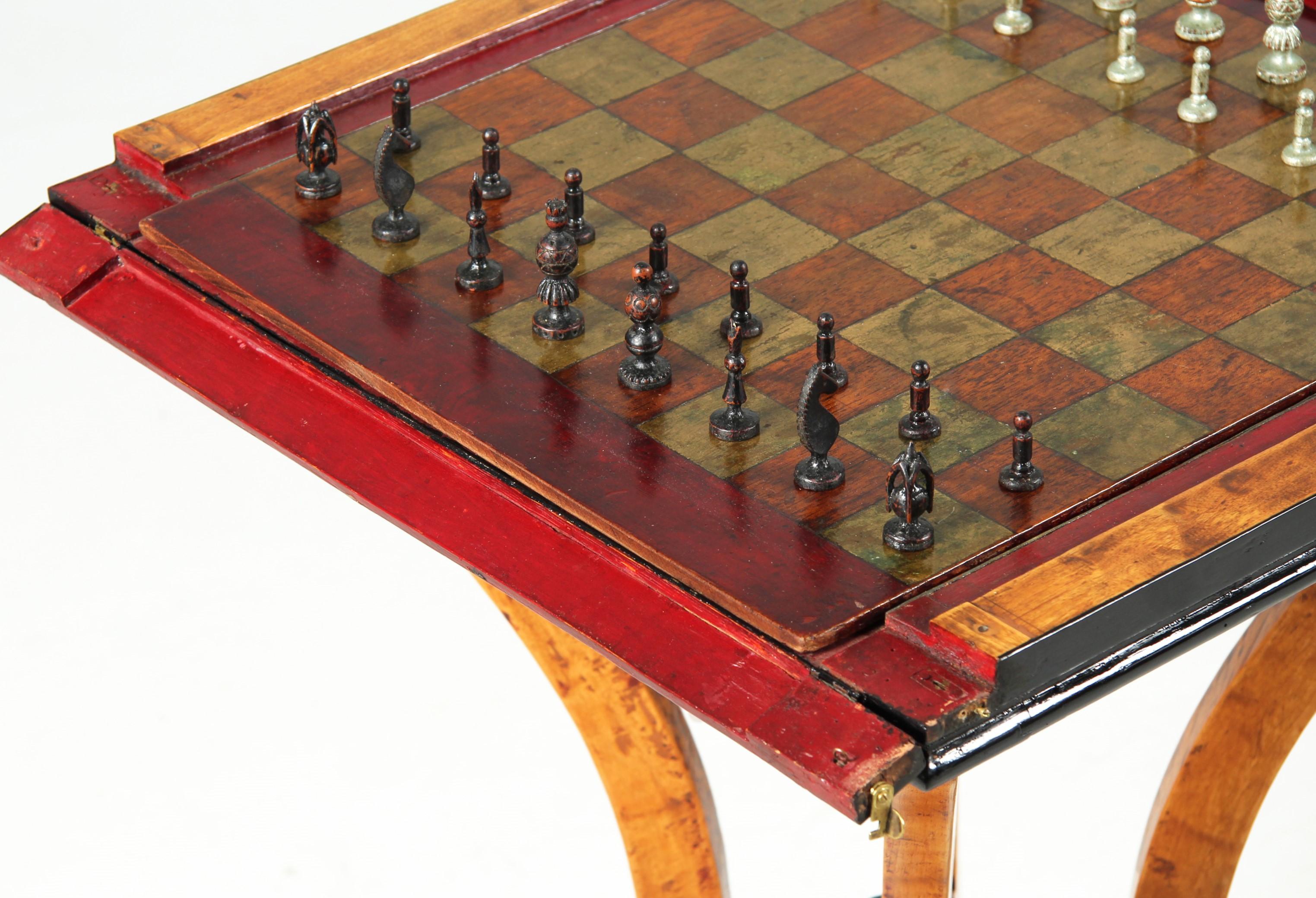 Early 20th Century Chess Table with Original Chess Pieces, Art Deco, 1920s 2
