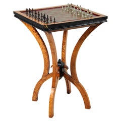 Early 20th Century Chess Table with Original Chess Pieces, Art Deco, 1920s
