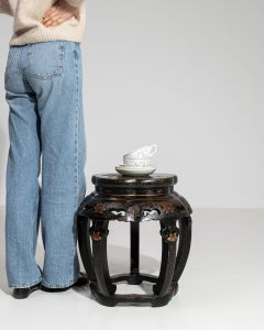 Early 20th Century China Deep Ebony Black Carved Ebonized Garden Stool