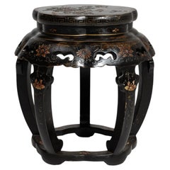 Early 20th Century China Deep Ebony Black Carved Ebonized Garden Stool