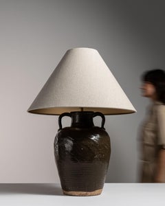 Early 20th Century China Rich Terracotta Brown Glazed Ceramic Table Lamp