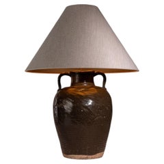 Early 20th Century China Rich Terracotta Brown Glazed Ceramic Table Lamp