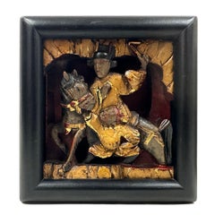 Early 20th Century Chinese 3d Carving Wood Panel Hanging Architectural Element