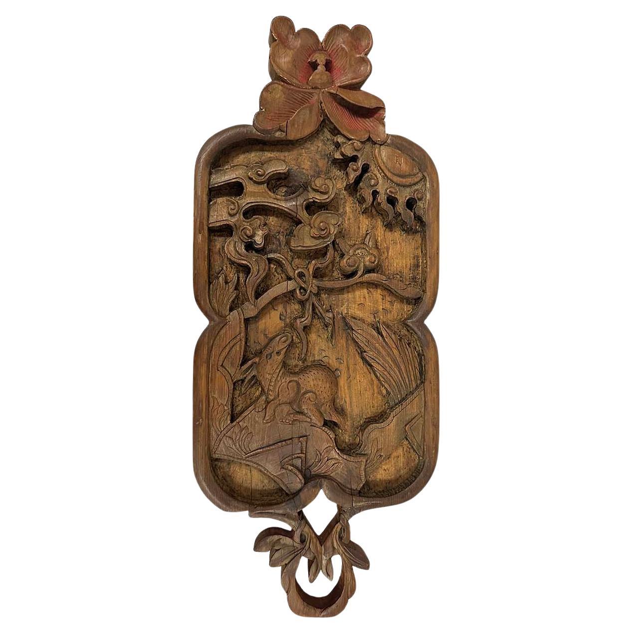 Anfang des 20. Jahrhunderts Chinesisch 3d Carving Holzplatte hängende architektonische Element