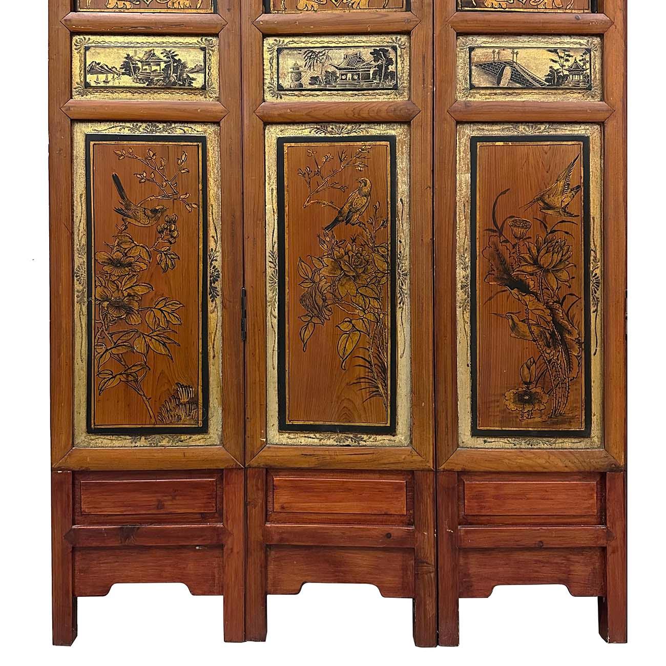 Hand-Crafted Early 20th Century Chinese 7 Panels Folding Screen, Room Divider For Sale