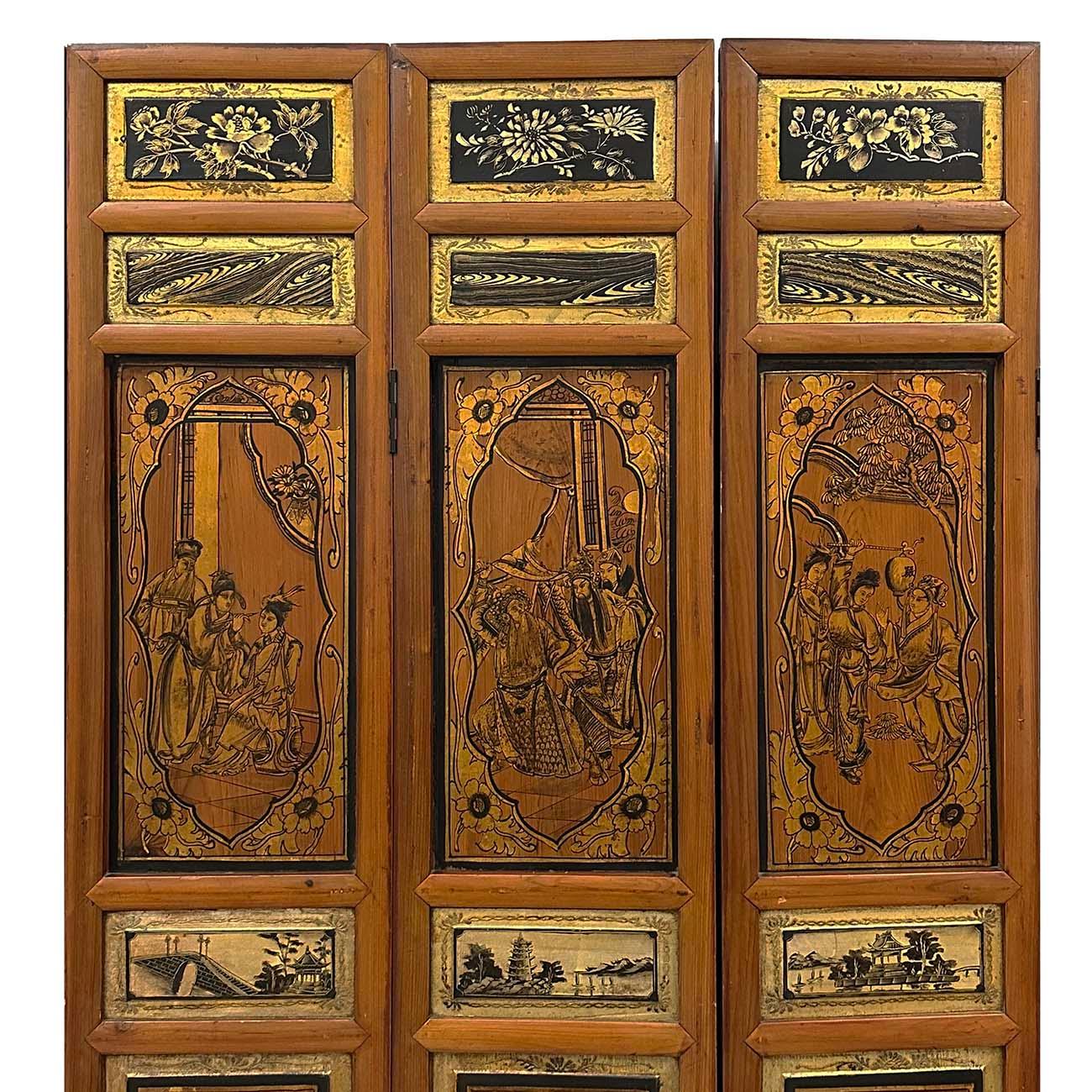 Early 20th Century Chinese 7 Panels Folding Screen, Room Divider In Good Condition For Sale In Pomona, CA