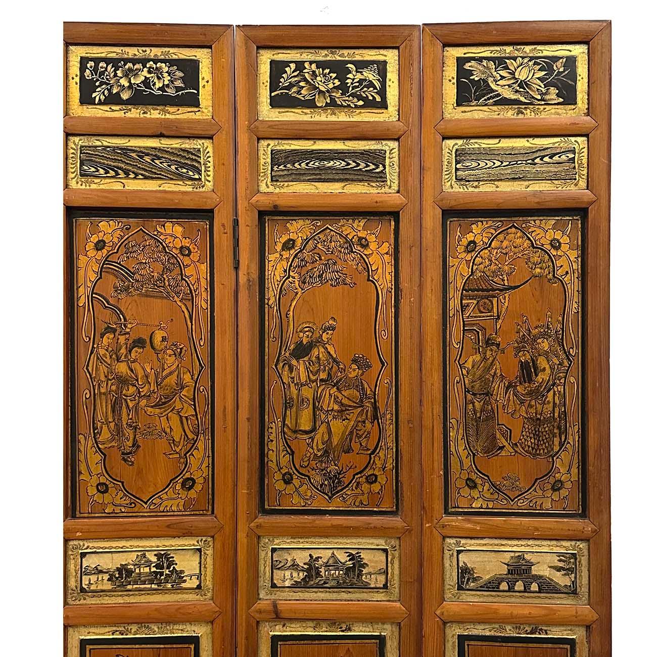 Early 20th Century Chinese 7 Panels Folding Screen, Room Divider For Sale 1