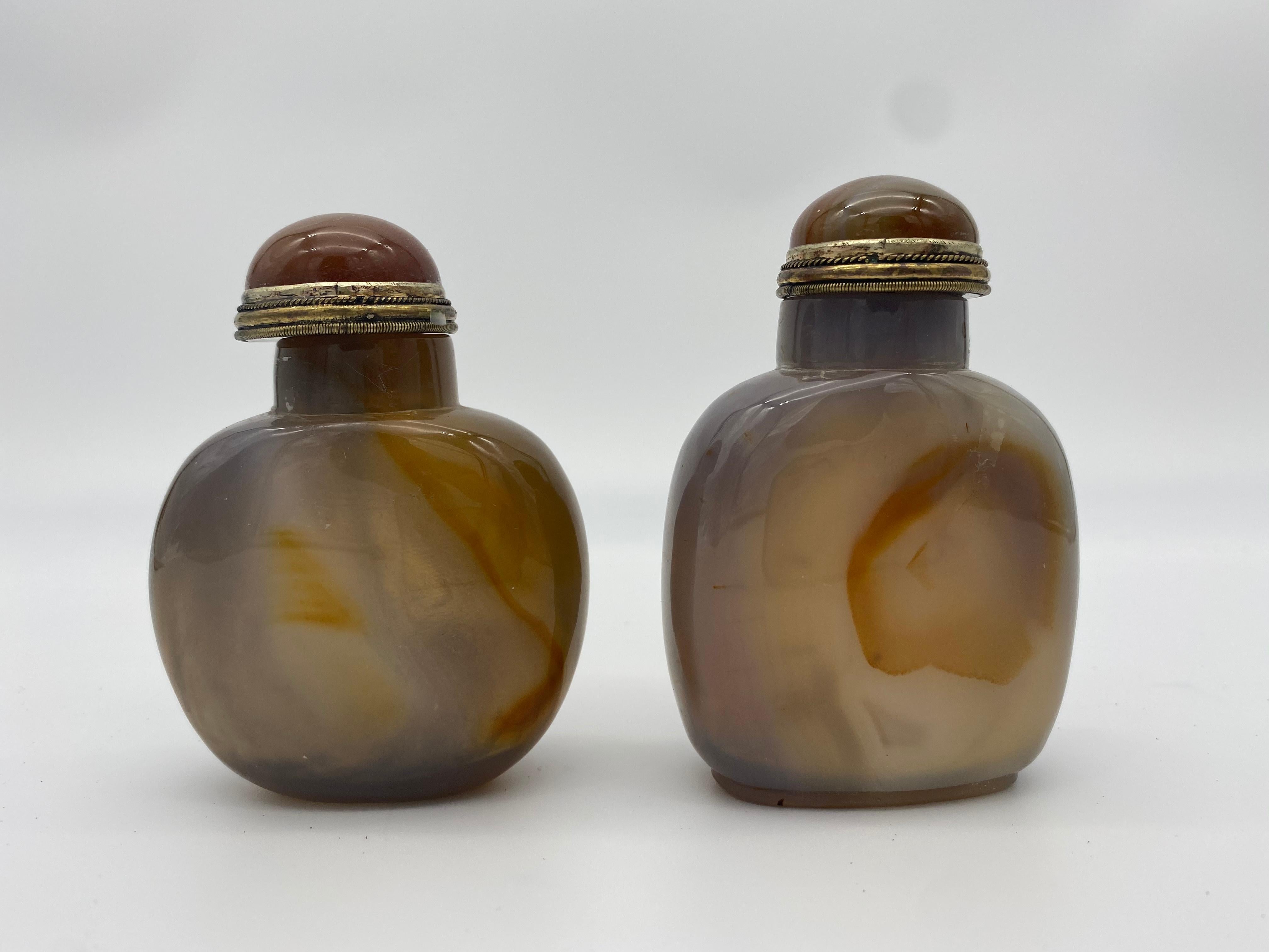 Qing Early 20th Century Chinese Agate and Jade Snuff Bottles