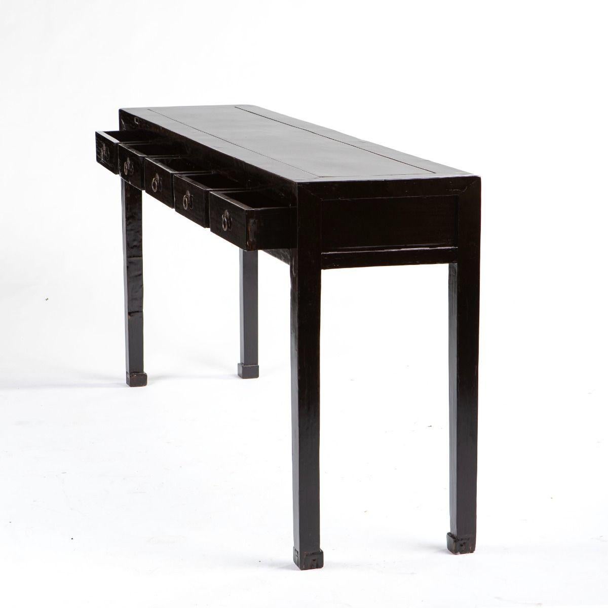 Lacquered Early 20th Century Chinese Art Deco Black Lacquer Console Table For Sale