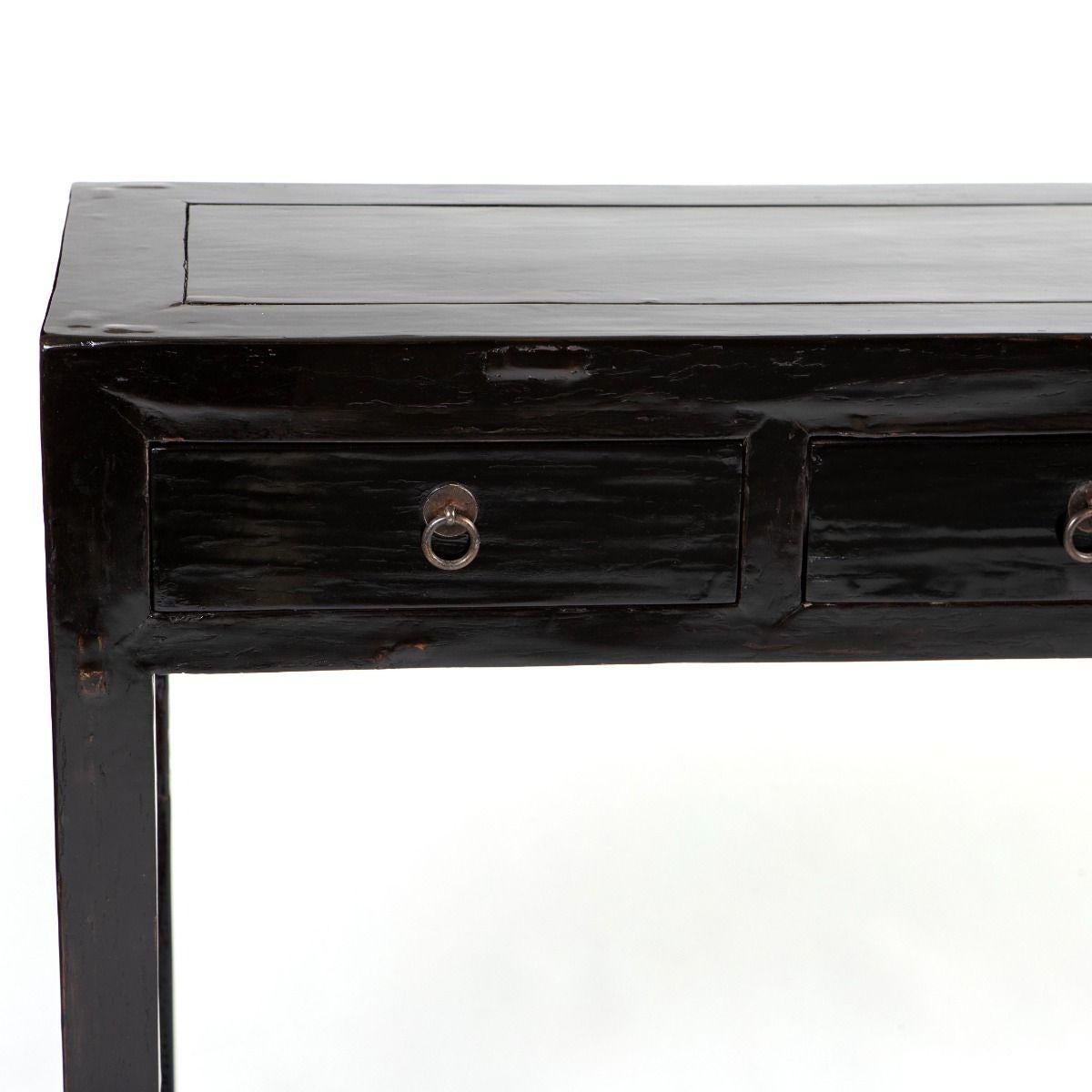Wood Early 20th Century Chinese Art Deco Black Lacquer Console Table For Sale