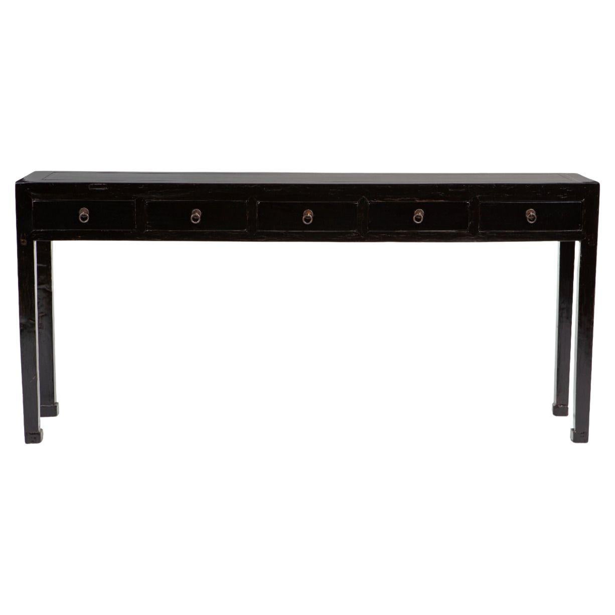 Early 20th Century Chinese Art Deco Black Lacquer Console Table For Sale