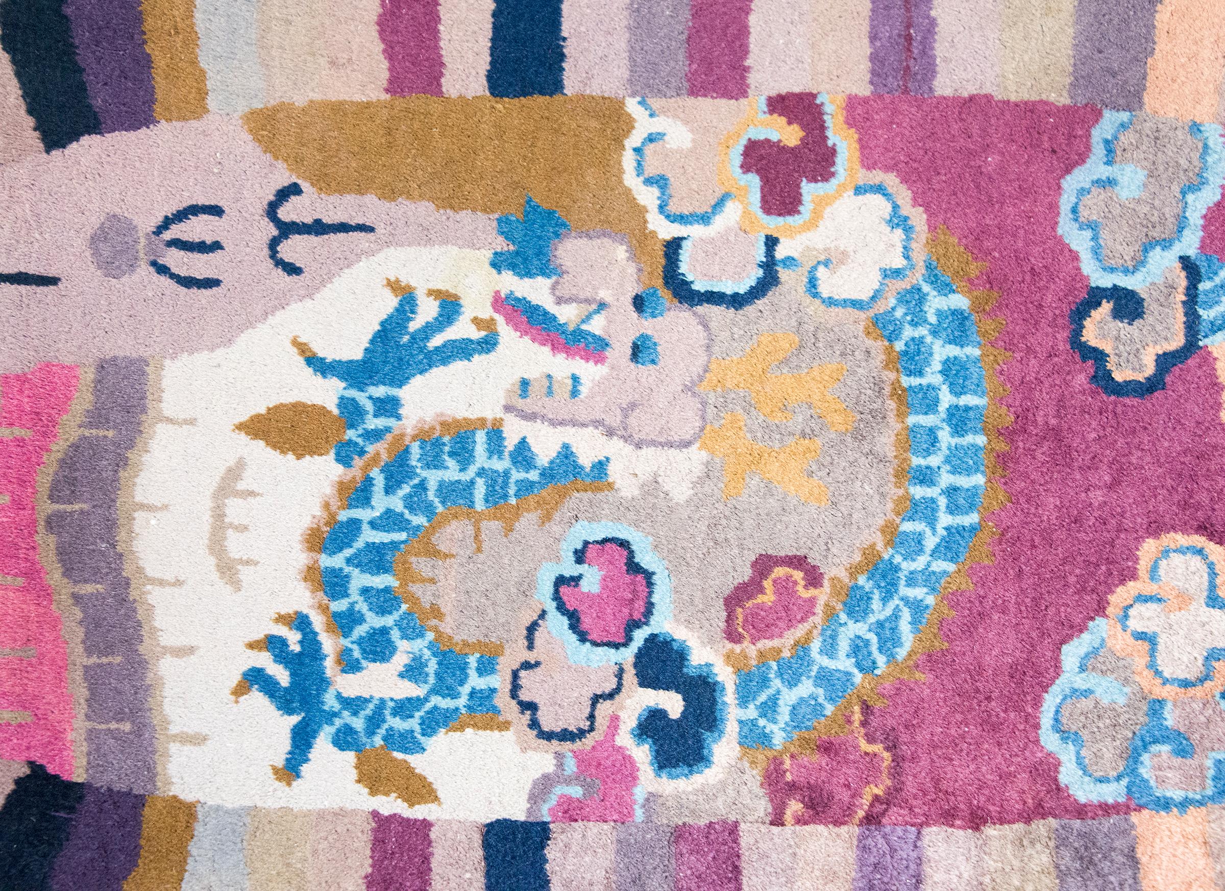 Early 20th Century Chinese Art Deco Oval Rug For Sale 6