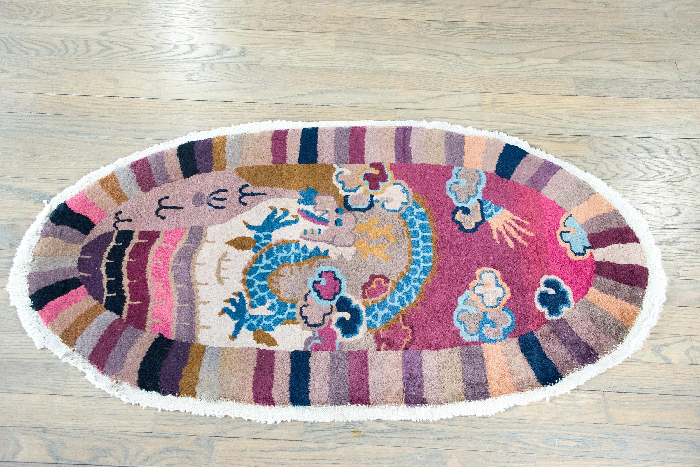 Early 20th Century Chinese Art Deco Oval Rug For Sale 10