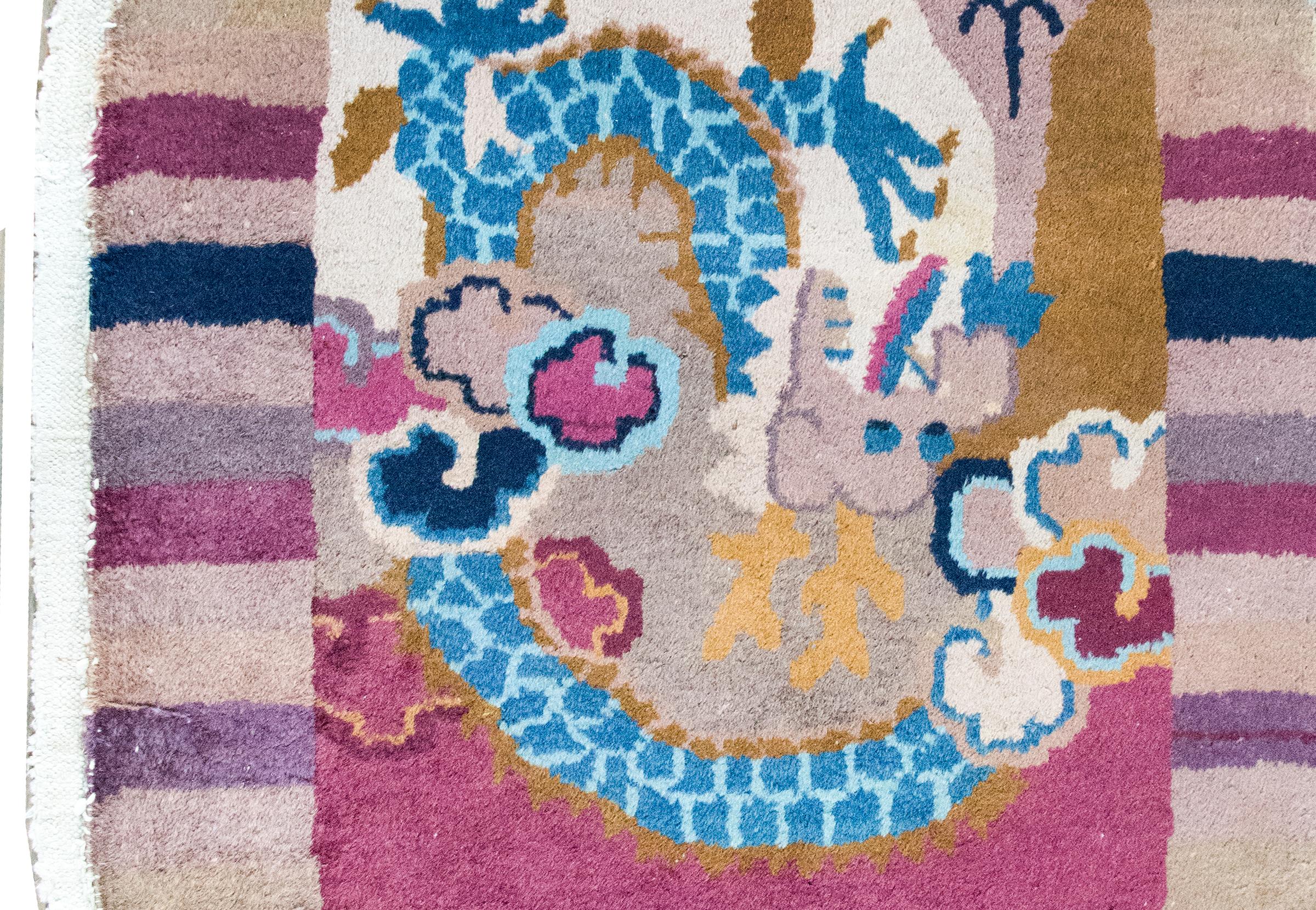 Early 20th Century Chinese Art Deco Oval Rug For Sale 1