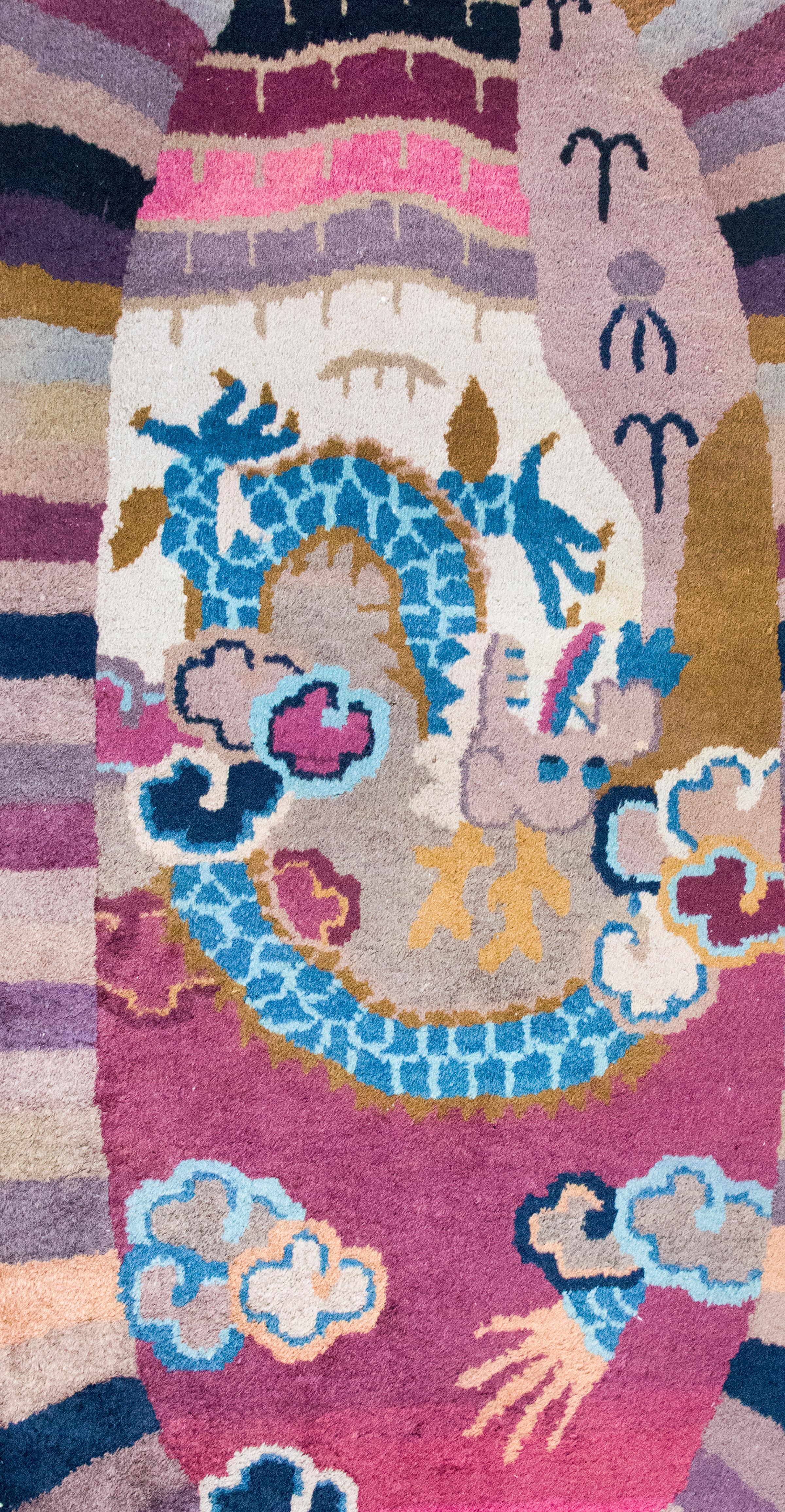 Early 20th Century Chinese Art Deco Oval Rug For Sale 2