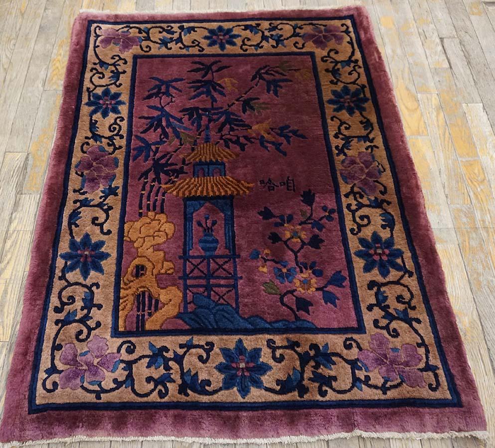 Hand-Knotted Early 20th Century Chinese Art Deco Rug ( 3' x 4' - 91 x 122 ) For Sale